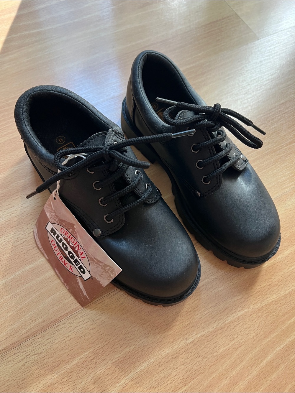 Rugged Outback Black Lace-Up School Shoes - Kids Size 1.5